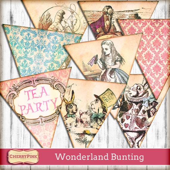 Alice In Wonderland Decoration Bunting Printable Decorations Etsy