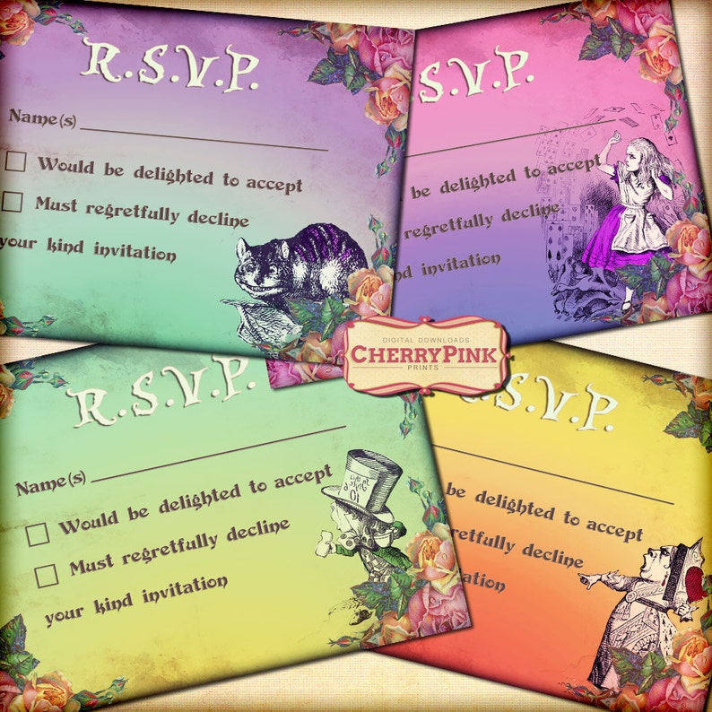 Alice in Wonderland RSVP Card Party Printable Set Instant Etsy