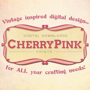 Pu&ograve; includere: Design digitale ispirato al vintage per le tue esigenze di artigianato. Download digitali di stampe rosa ciliegia.