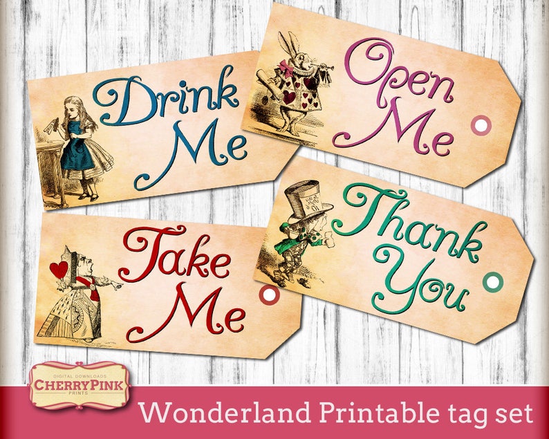 Alice in Wonderland Printable Tags Labels Drink Me Party Etsy