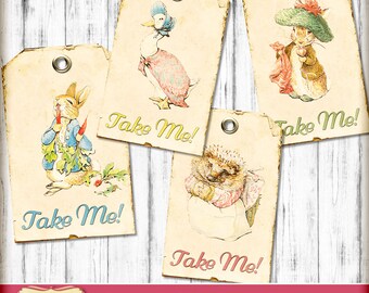 Peter Rabbit decorations - Take Me Tags - baby shower decorations - Peter Rabbit theme Tags -  rabbit decorations - Beatrix Potter Party