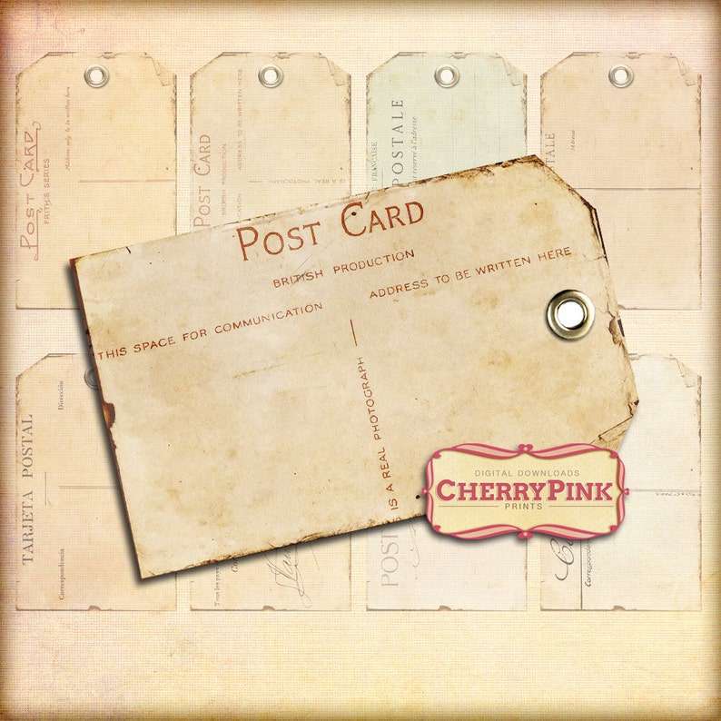 PRINTABLE TAGS, old postcard vintage style tags, printable junk journal tag, gift tags, scrapbook tags, digital tags, digital supplies image 3
