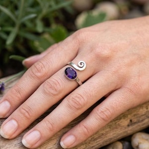 925 Sterling Silver Cut Amethyst Adjustable Ring,Handmade jewelry,Winter special,gift for her