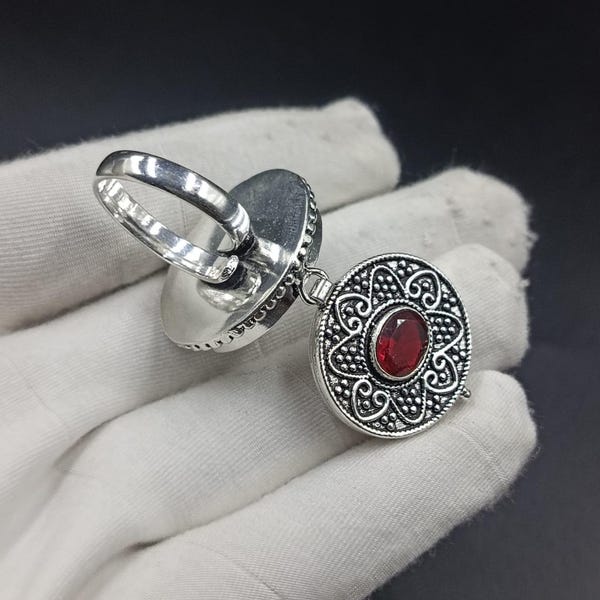 Garnet Poison Ring 925 Sterling Silver Adjustable Secret Box Red cut Garnet Gemstone Jewelry