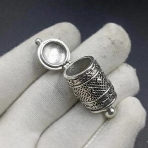 Vintage Silver Prayer Box Pendant, Secret Compartment Pill Locket, Handmade Boho Statement Jewelry