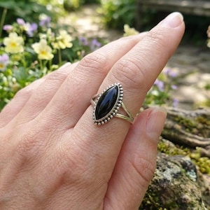 Anillo de ónix negro en plata de ley 925, joyería hecha a mano, especial de invierno, regalo para ella