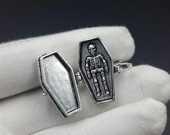 Buy Skull poison ring,silver plated ring,coffin design jewelry,gift for her