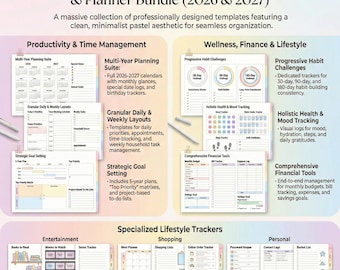 Planner digitale 2026-2027 All-in-One / 126 pagine PDF stampabili US Letter / Consegna digitale immediata