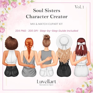 Best Friends Fashion Outfit Clipart Vol.1 – Mix en match personagemaker, achteraanzicht meisjes zomerjurk en hoed clipartkit, 334, png PNGEgg