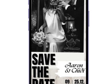 Plantilla animada para anunciar la fecha de la boda en Canva / Invitación de boda en vídeo / Invitación digital editable / Descarga instantánea / Invitación de boda moderna