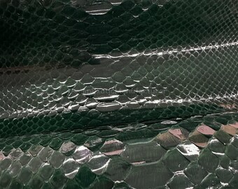 Python Reticulated Belly Skin | Dark Green Glossy Genuine Python Leather for your Crafting Needed