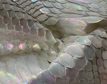 Ventre de python de Bornéo | Cuir de python véritable blanc brillant pour vos créations