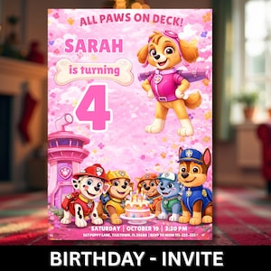 Editable Paw - Ty Sky Birthday Invitation Template, Printable Birthday Party Invitations, Digital Kids Party Invite Template Birthday Card