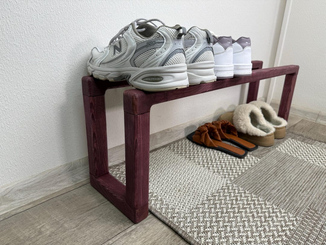 Wooden 1 Tier Shoe Rack, Small Sneaker Storage, Handmade Minimalist ...