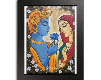 ラダ・クリシュナ神の愛の額入り写真フレーム ラミネート加工壁掛け