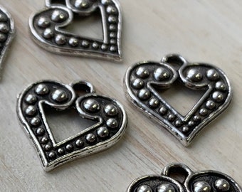 10 pendants, heart, Oktoberfest, bavarian, antique silver