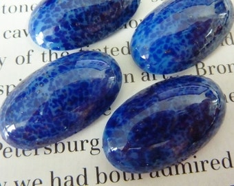 2 glass cabochon, 24x14mm, lapis lazuli blue, oval