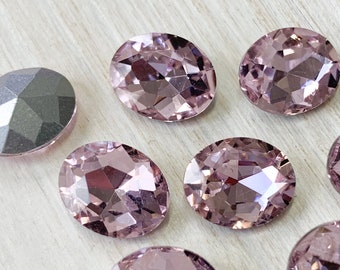 6 glass jewels, 10x8mm, light pink, oval
