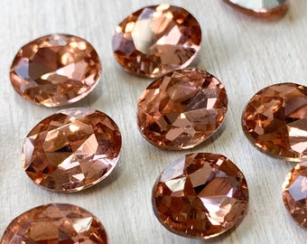 6 glass jewels, 10x8mm, salmon pink, oval