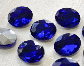 6 Glassteine, 10x8mm, royal blau, oval