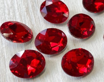 6 bijoux en verre, 10x8mm, rouge siam, ovale