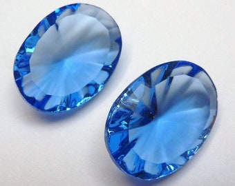 2 glass jewels, 18x13mm, blue, oval