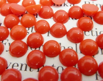 24 glass cabochons, Ø5mm, red, round