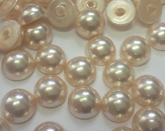 12 glass cabochons, Ø8mm, silky cream white, round