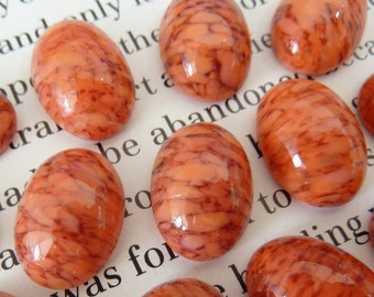 4 glass cabochons, 14x10mm, marbled coral, oval