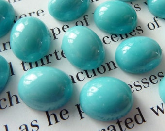 6 glass cabochons, 10x8mm, turquoise, oval