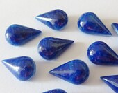 6 glass jewels, 13x8mm, lapis lazuli blue, marbled, pear