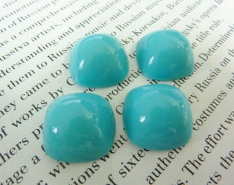 2 glass cabochons, 18x18mm, turquoise, square, high dome