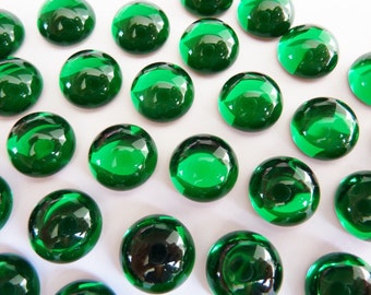 6 glass cabochons, Ø12mm, emerald, round