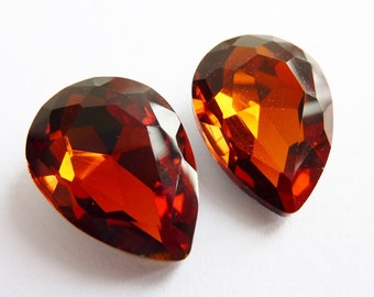 2 glass jewels, 18x13mm, dark topas, pear