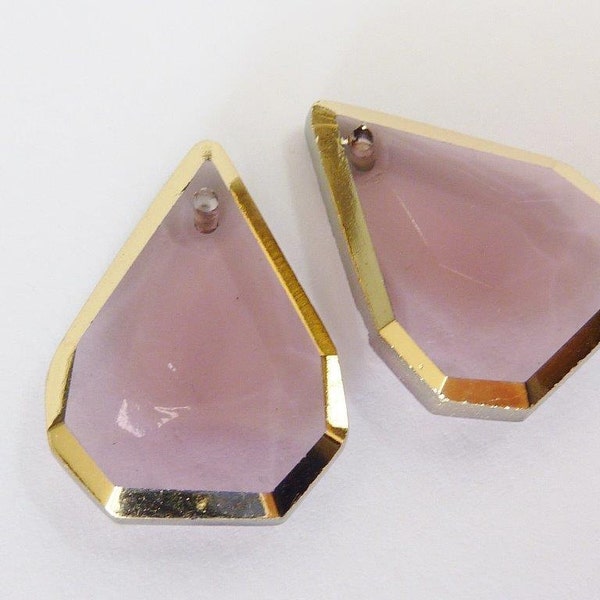 2 glass pendants, 20x15mm, amethyst, triangle