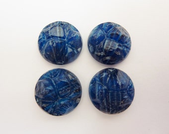 4 glass cabochons, Ø15mm, blue, rock, round