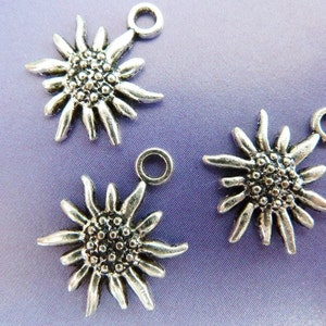 20 pendants, edelweiss flower, Oktoberfest, bavarian, antique silver