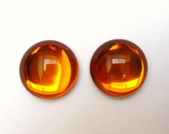 2 Cabochons Glas, Ø18mm, rund, topas