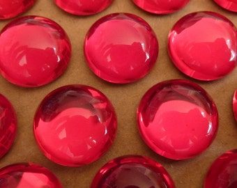 4 glass cabochons, Ø14mm, siam red, round