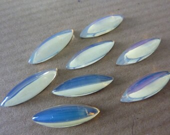 6 glass cabochons 18x6mm, opal white, navette