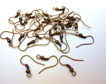 30 earhooks, earwires, fish hook, wire, bronze