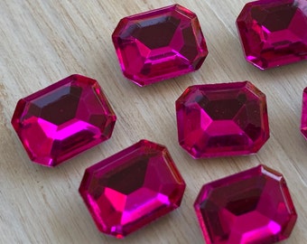 6 glass jewels, 10x8mm, pink, octagon