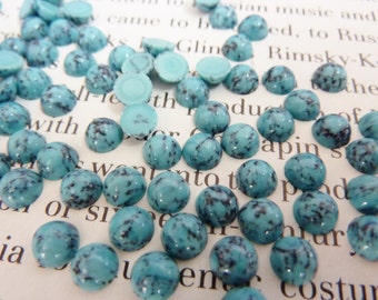 24 glass cabochons, Ø5mm, marbled dark turquoise, round