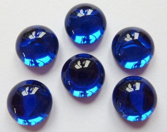 6 glass cabochons, Ø10mm, sapphire blue, round