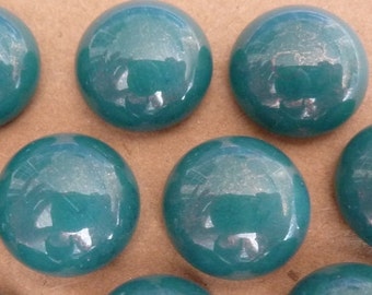 4 glass cabochons, Ø14mm, teal lustre, round