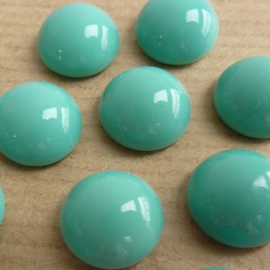 6 glass cabochons, Ø10mm, opaque mint green, turquoise, round image 1
