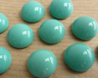 6 glas cabochons, Ø10mm, ondoorzichtige mint groen, turquoise, ronde