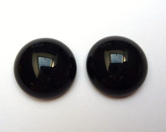 2 glass cabochons, Ø18mm, opaque black, round