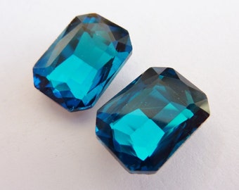 2 glass jewels, 14x10mm, teal, octagon