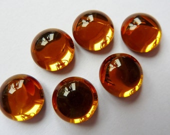 6 glass cabochons, Ø10mm, topaz, round